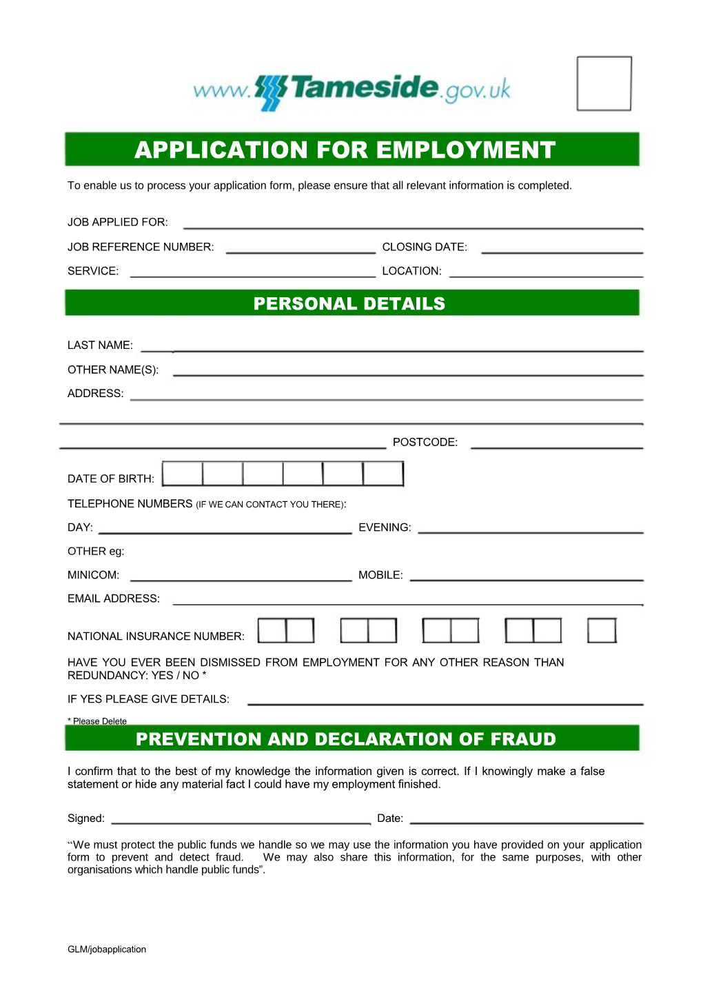 Application for Employment s143