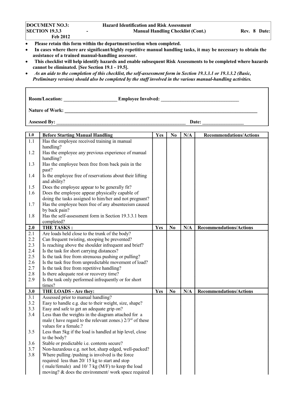 Please Retain This Form Within the Department/Section When Completed