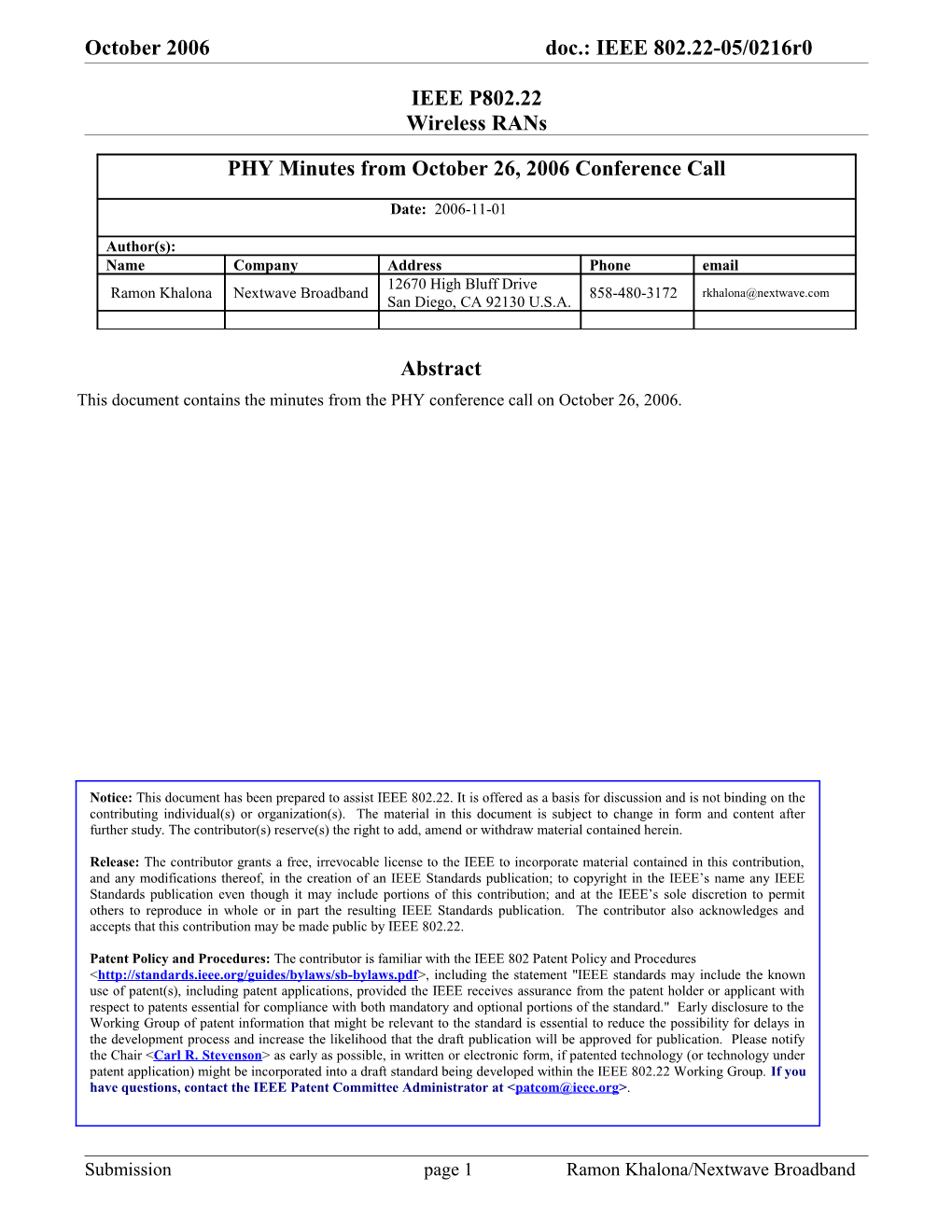 IEEE P802.22 Wireless Rans s20