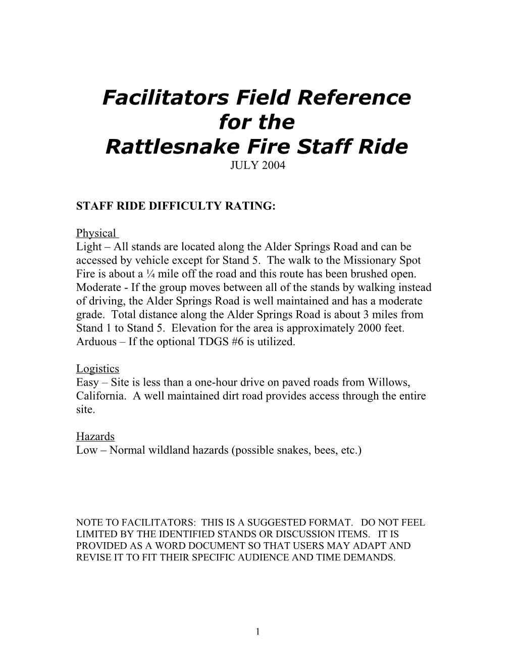 Facilitators Field Reference