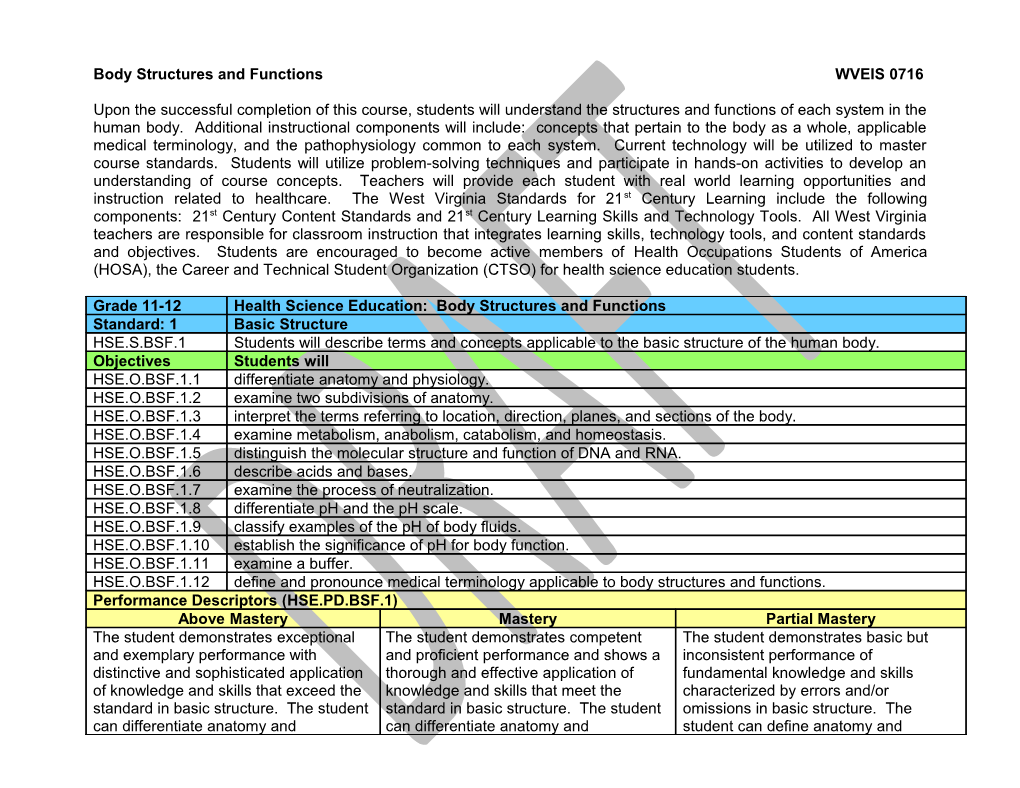 Health Science Technology Education Content Standards and Objectives s1