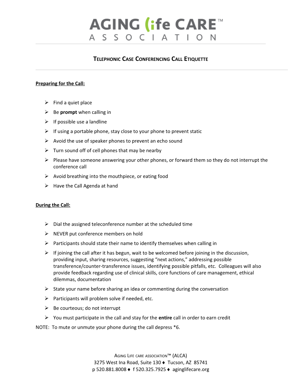 Telephonic Case Conferencing Call Etiquette