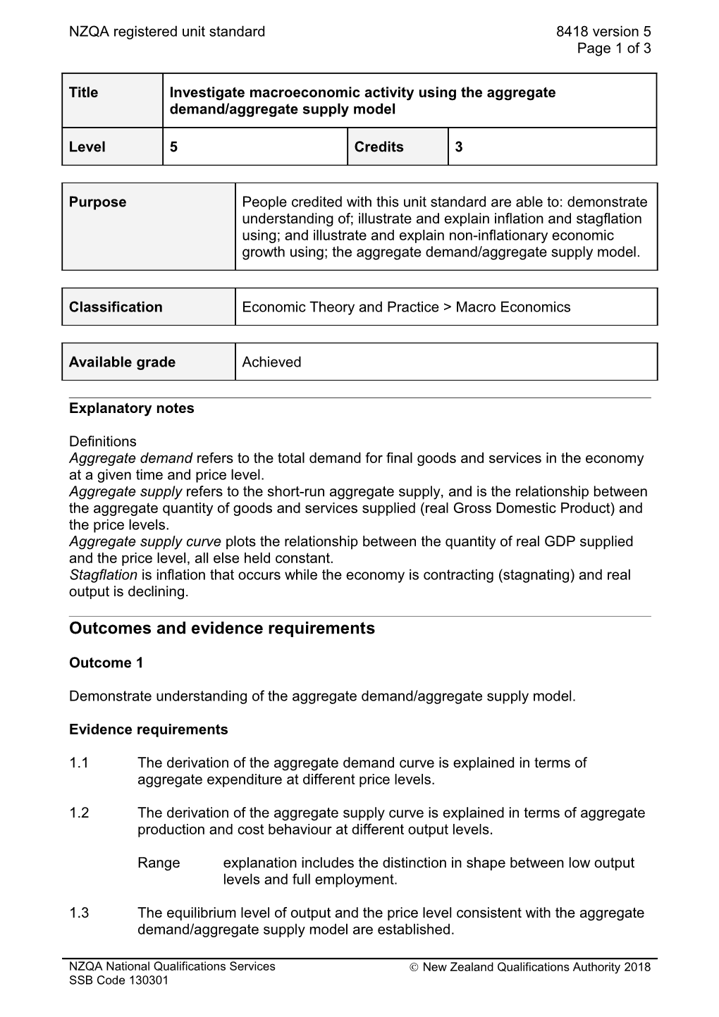 8418 Investigate Macroeconomic Activity Using the Aggregate Demand/Aggregate Supply Model