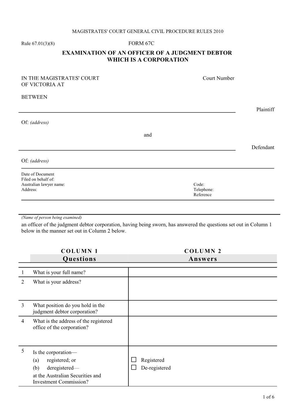 Civil Form 27CD - Examination of Judgment Debtor-Corp (Word 174KB - 6 Pages)