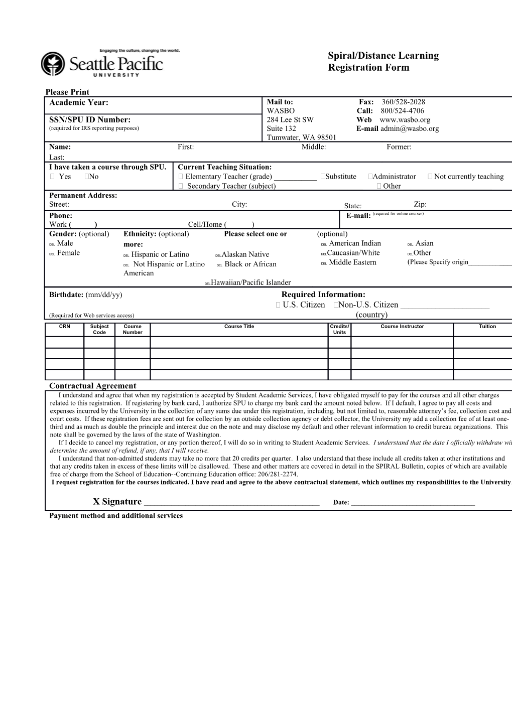 Spiral/Distance Learning Registration Form