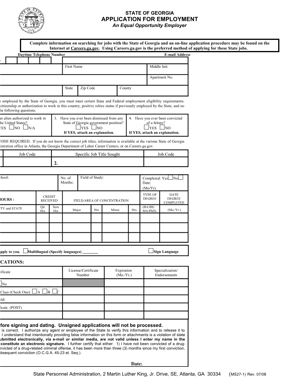 Complete Information on Searching for Jobs with the State of Georgia and an On-Line Application