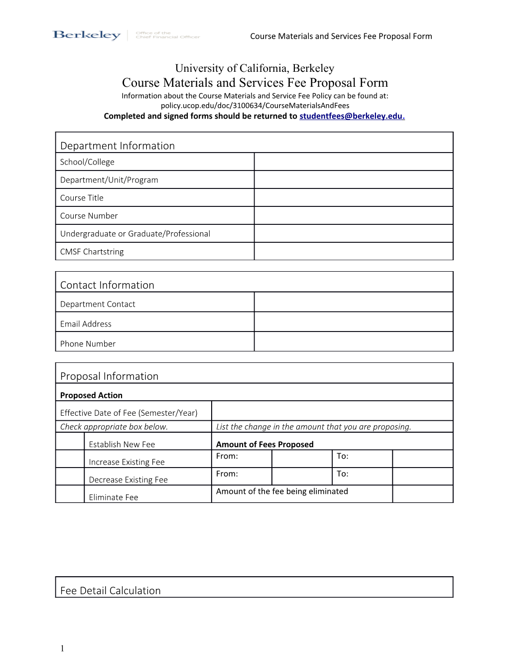 Course Materials and Services Fee Proposal Form