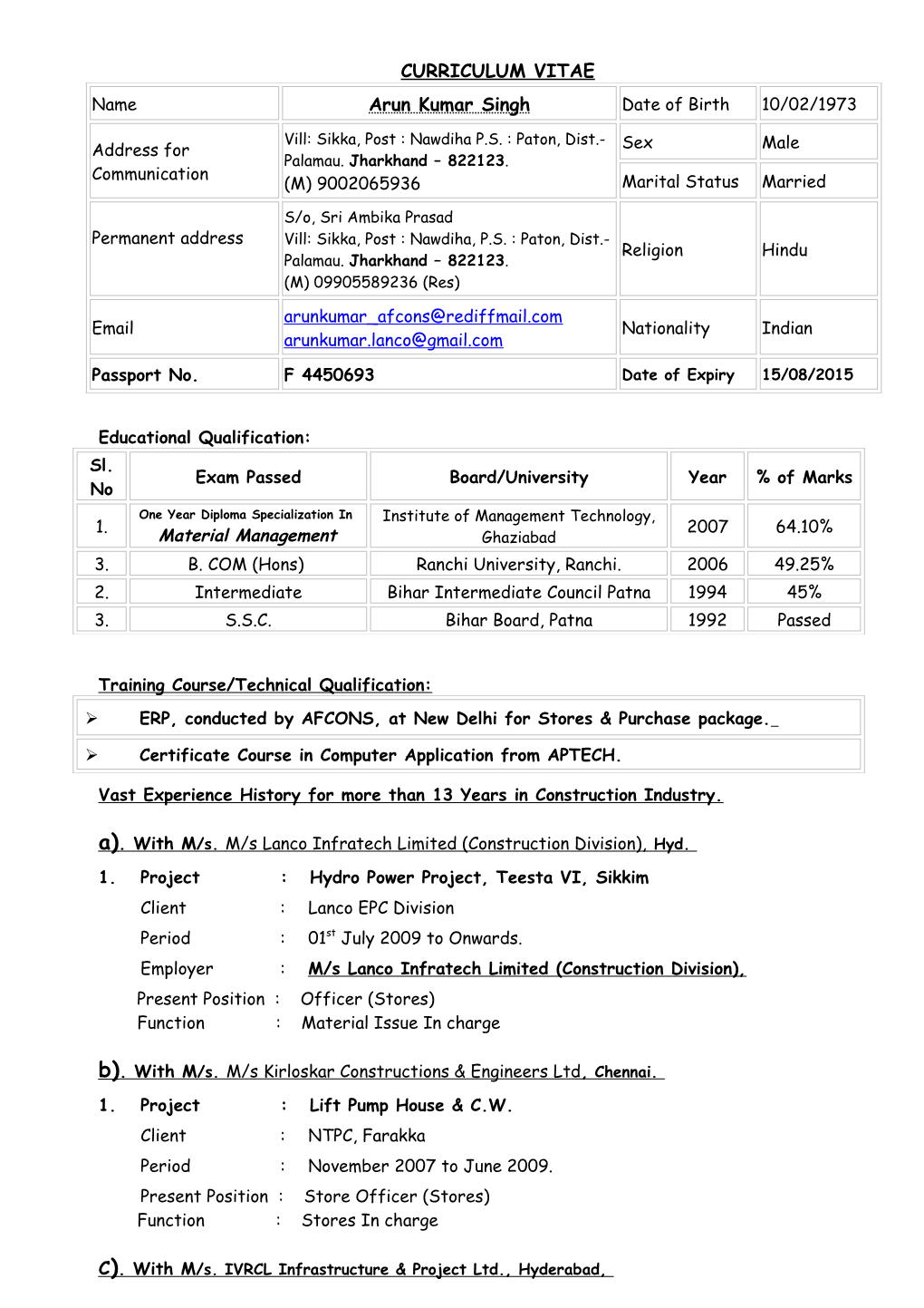 Curriculum Vitae s204