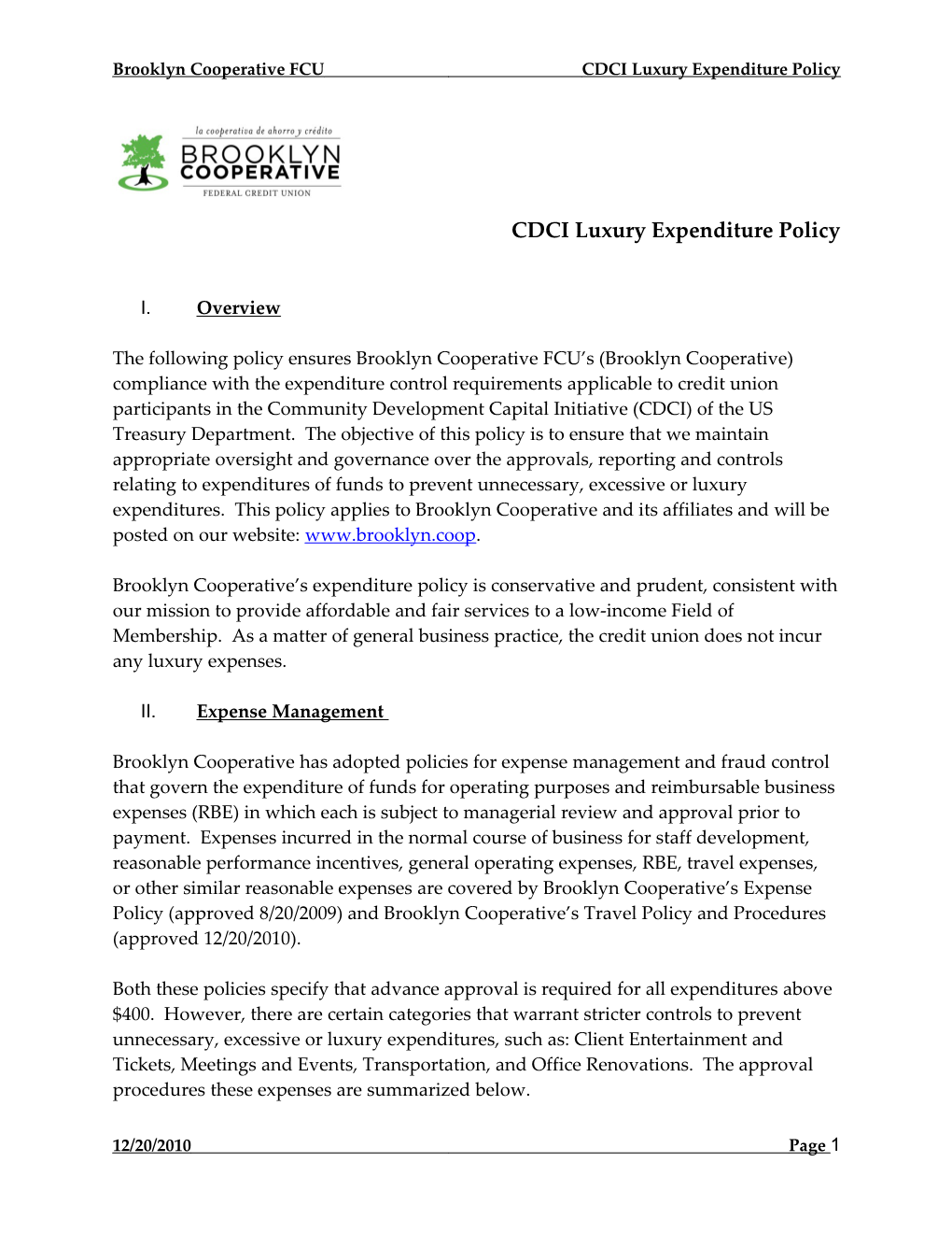 CDCI Luxury Expenditure Policy