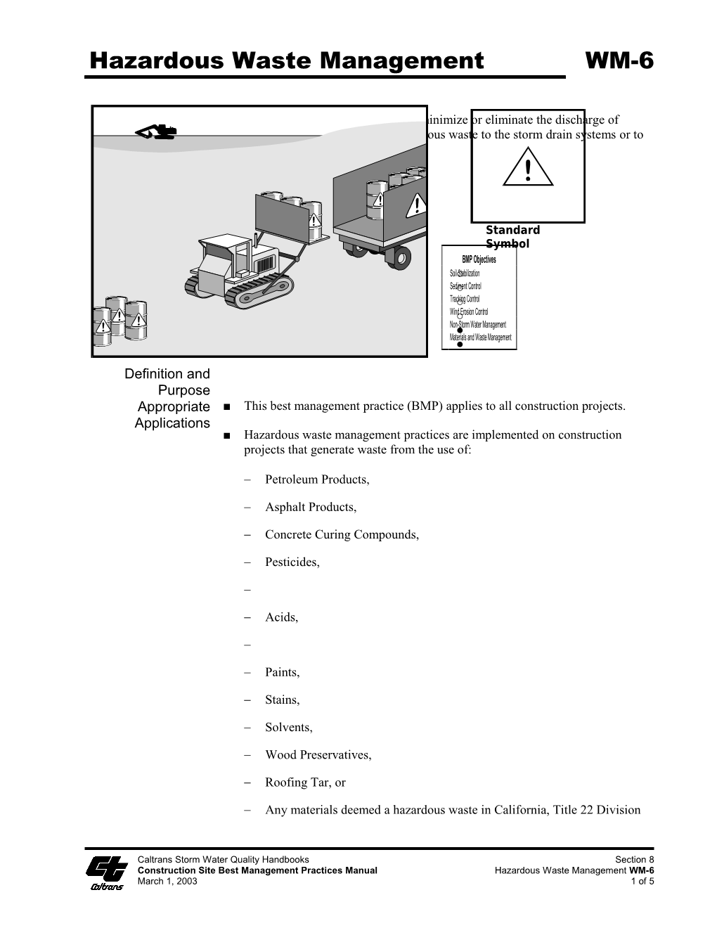 Construction Site Best Management Practices Manual Hazardous Waste Management WM-6