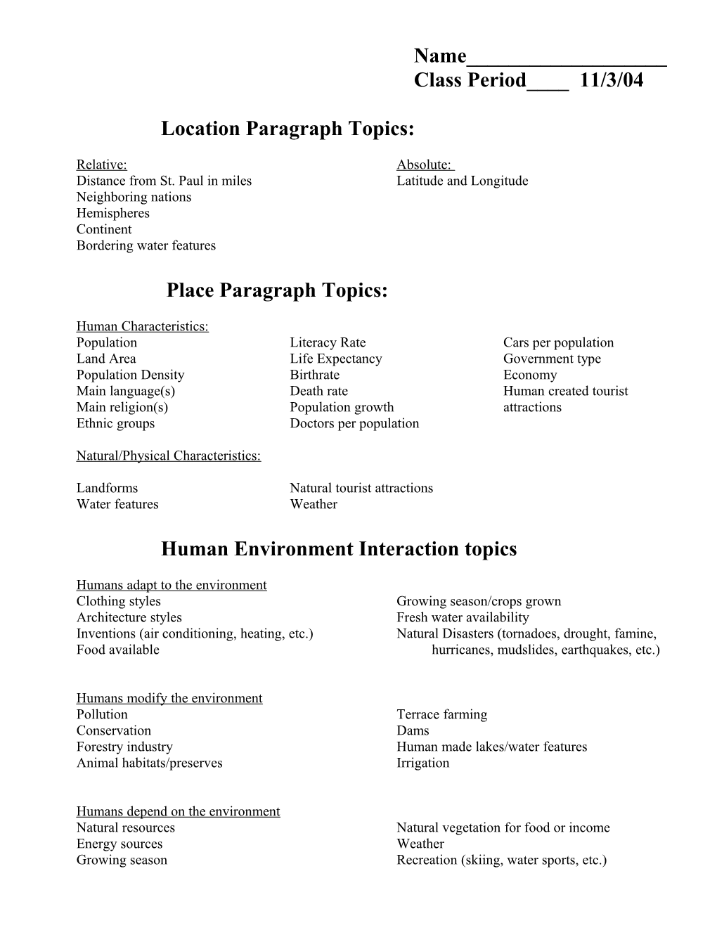 Location Paragraph Topics