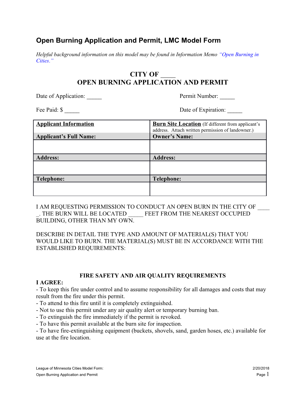 Open Burning Application and Permit