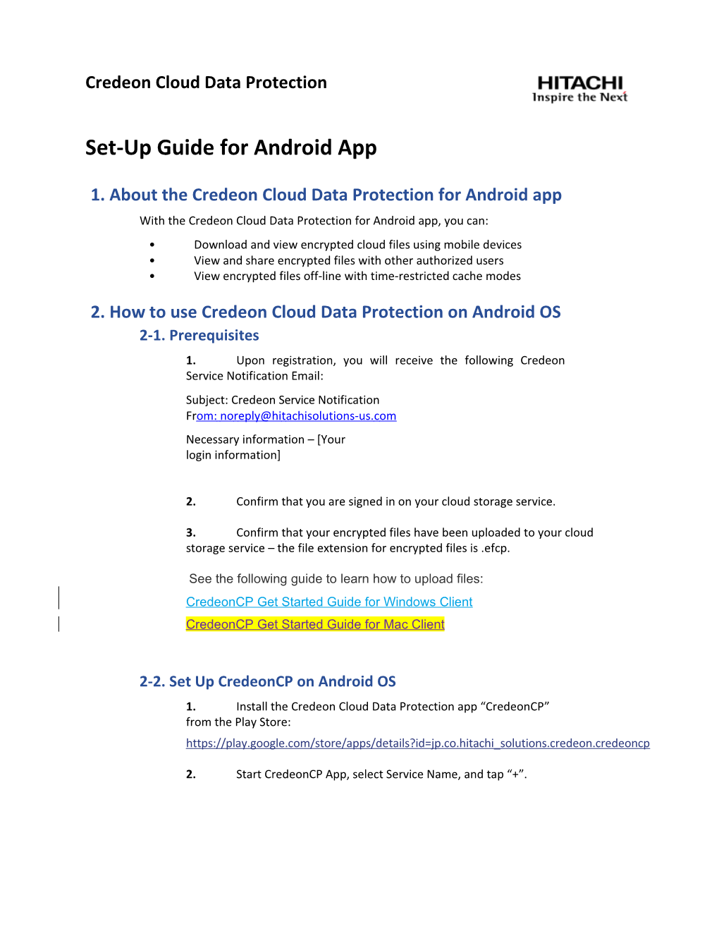 Set-Up Guide for Android App