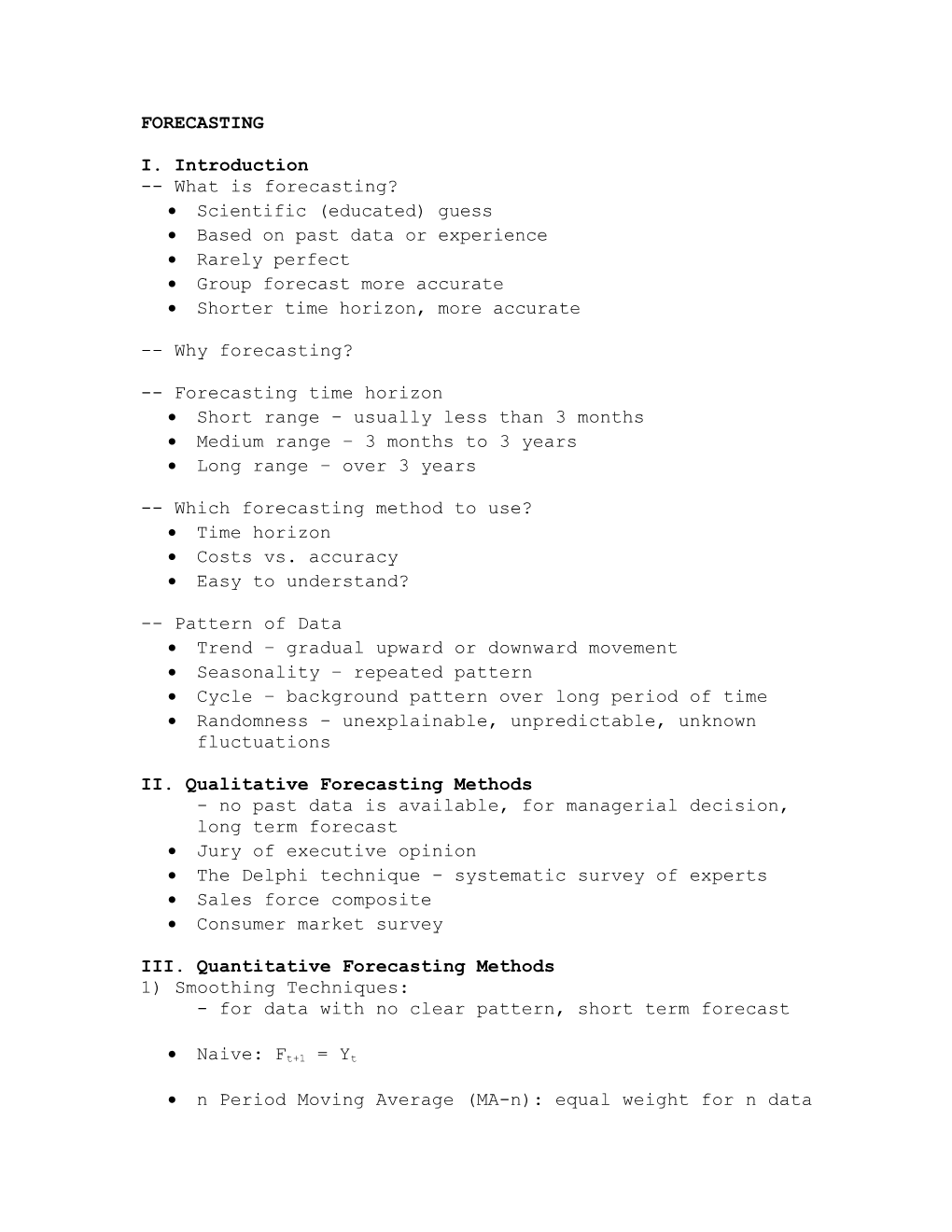 Chapter 2 Forecasting (Lecture 1)