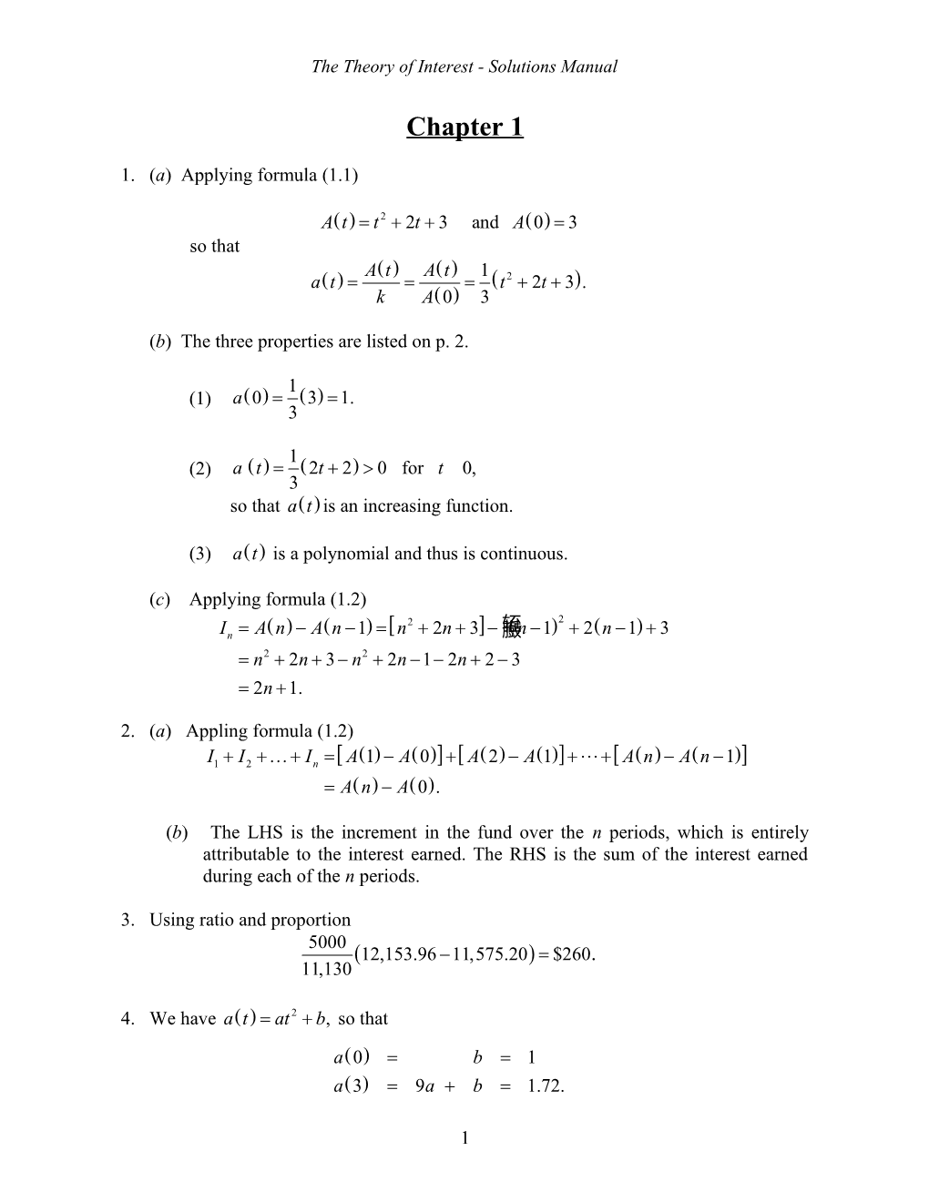 The Theory of Interest - Solutions Manual Chapter 1