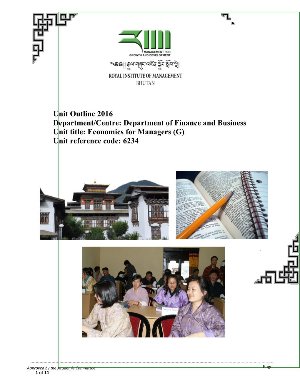 Department/Centre: Department of Finance and Business