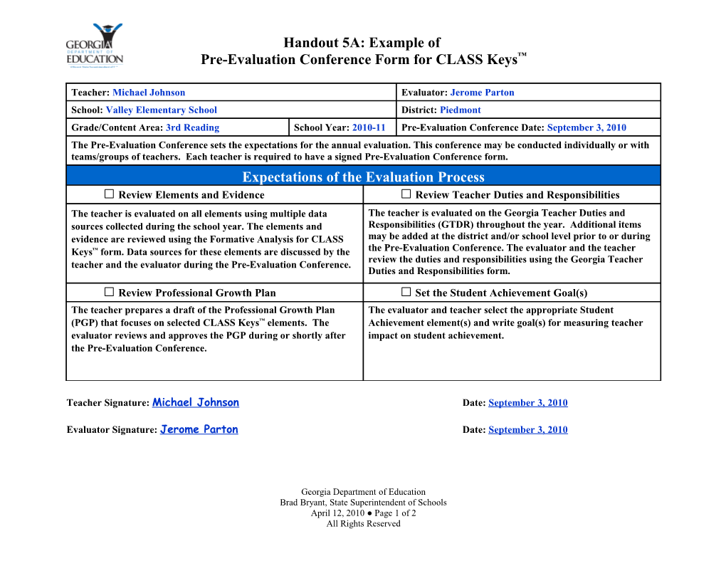 Pre-Evaluationconference Form for CLASS Keys