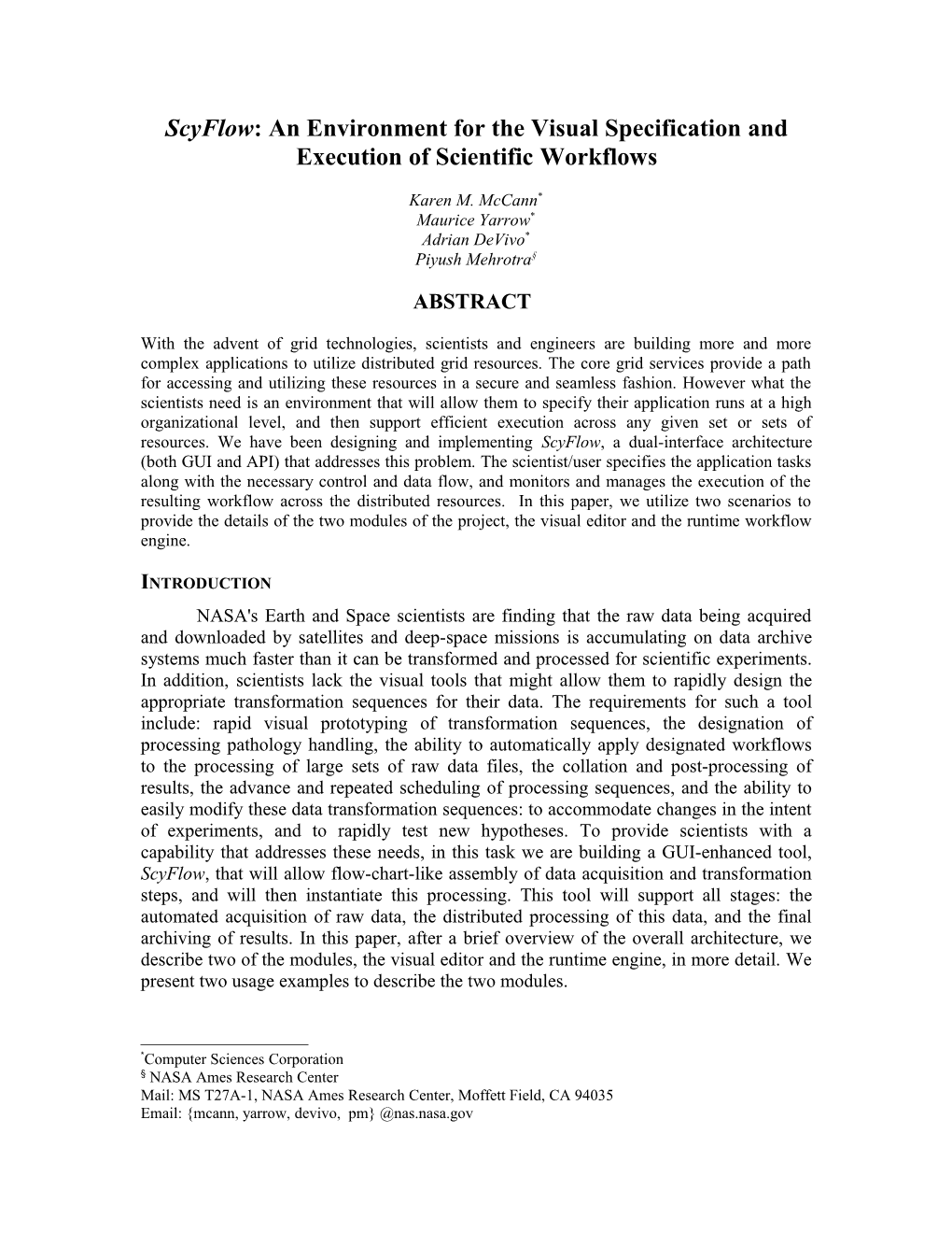 Scyflow: an Environment for the Visual Specification and Execution of Scientific Workflows