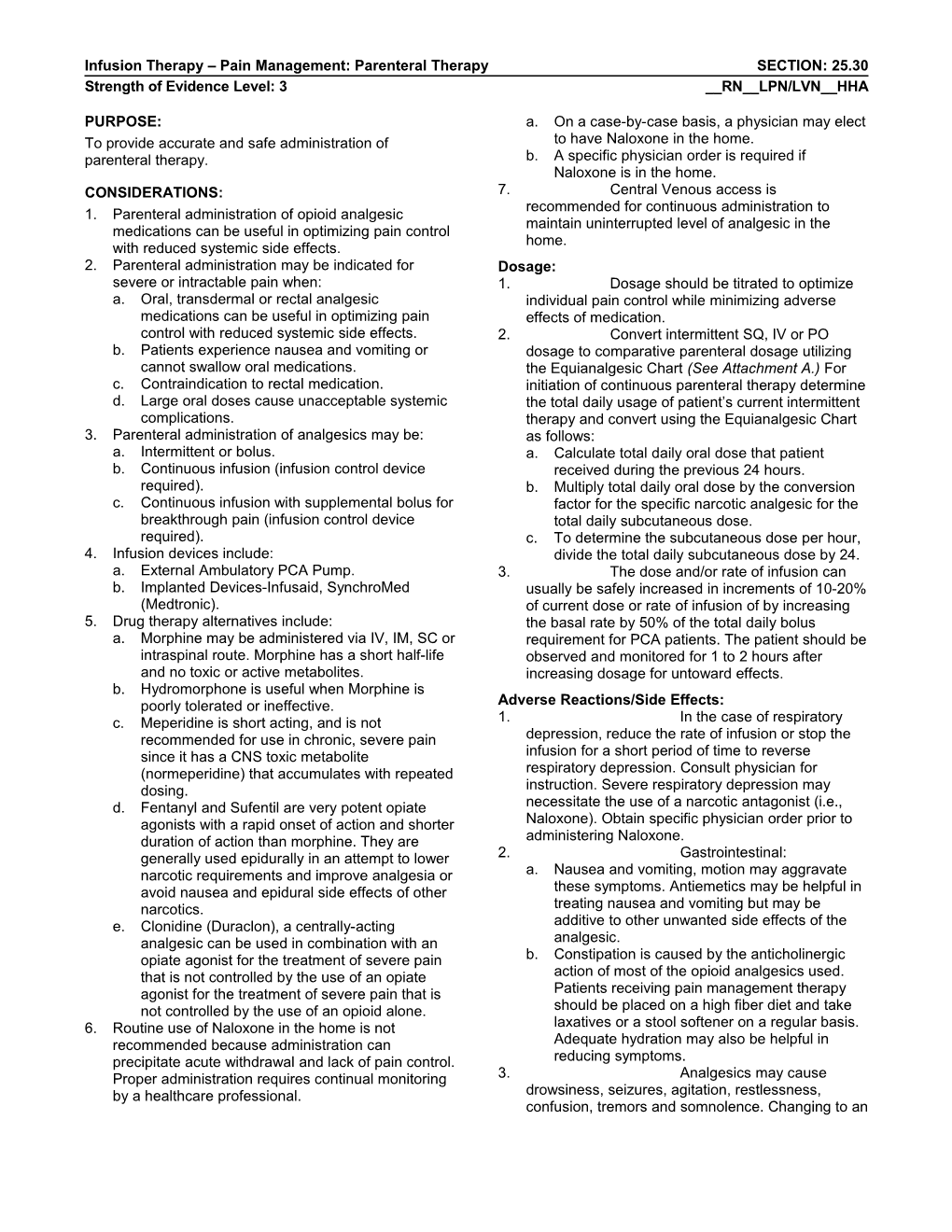 Infusion Therapy Pain Management: Parenteral Therapysection: 25.30