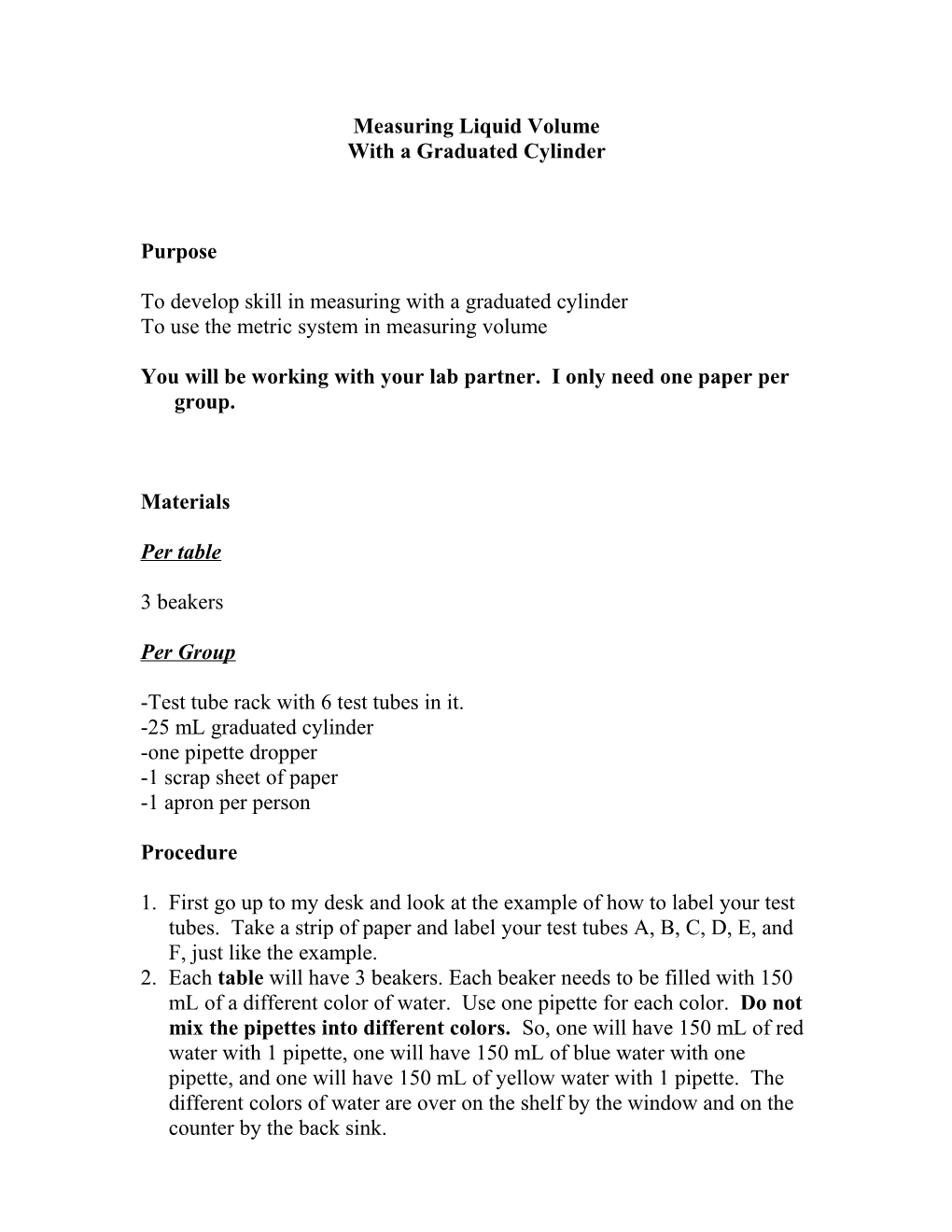 Measuring Liquid Volume