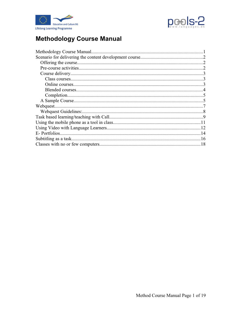 Materials Development Course Manual First Draft Module Suggestions