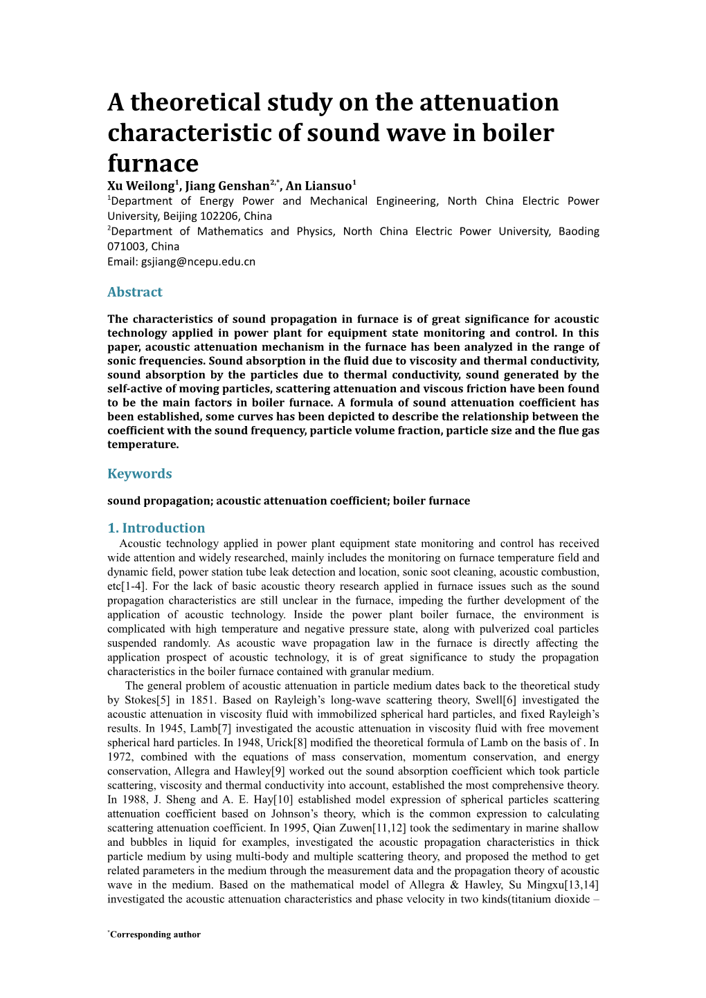 A Theoretical Study on the Attenuation Characteristic of Sound Wave in Boiler Furnace