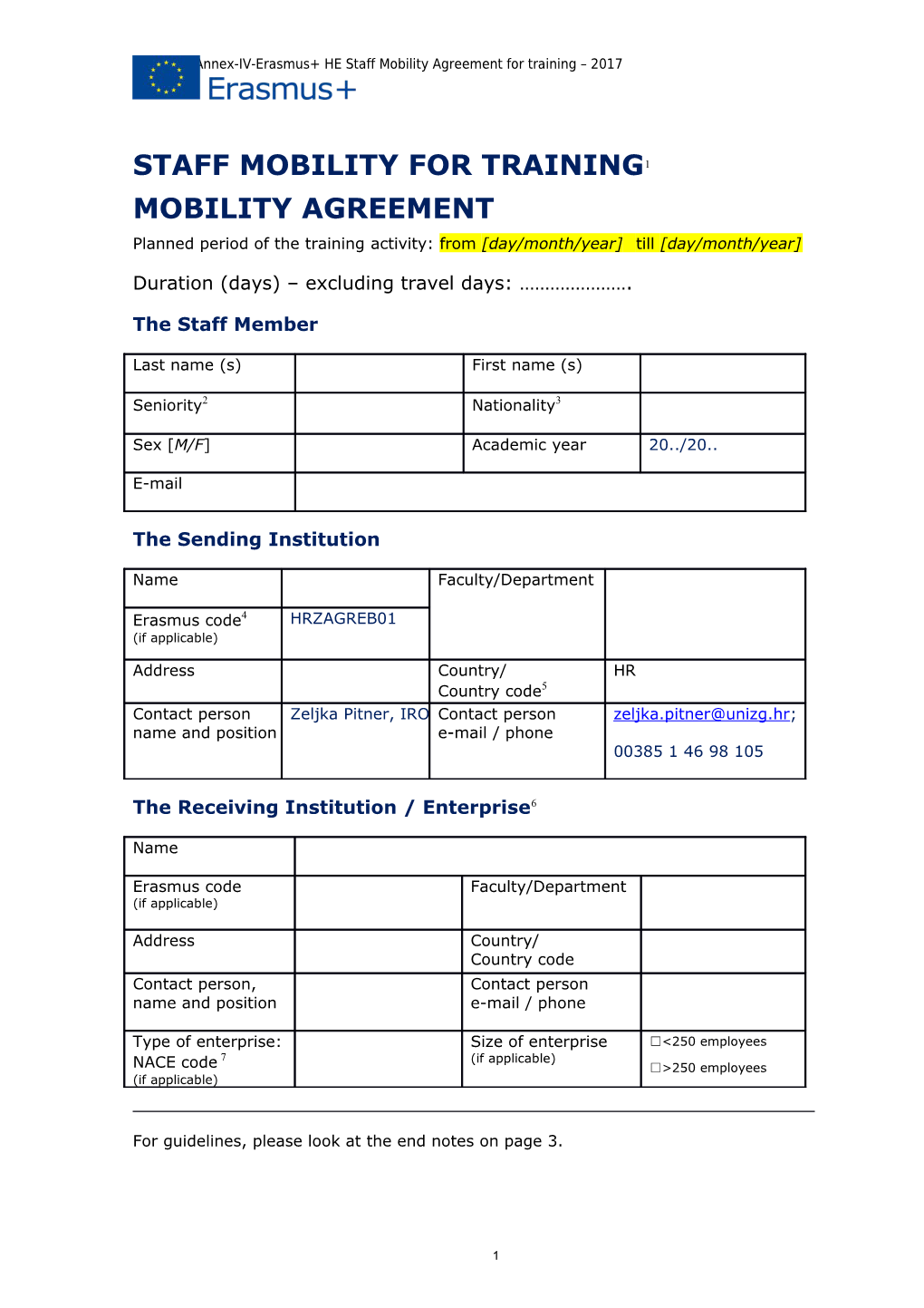 Gfna-II-C-Annex-IV-Erasmus+ HE Staff Mobility Agreement for Training 2017