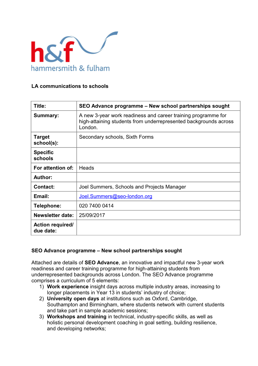 School Staff Zone Newsletter Coversheet