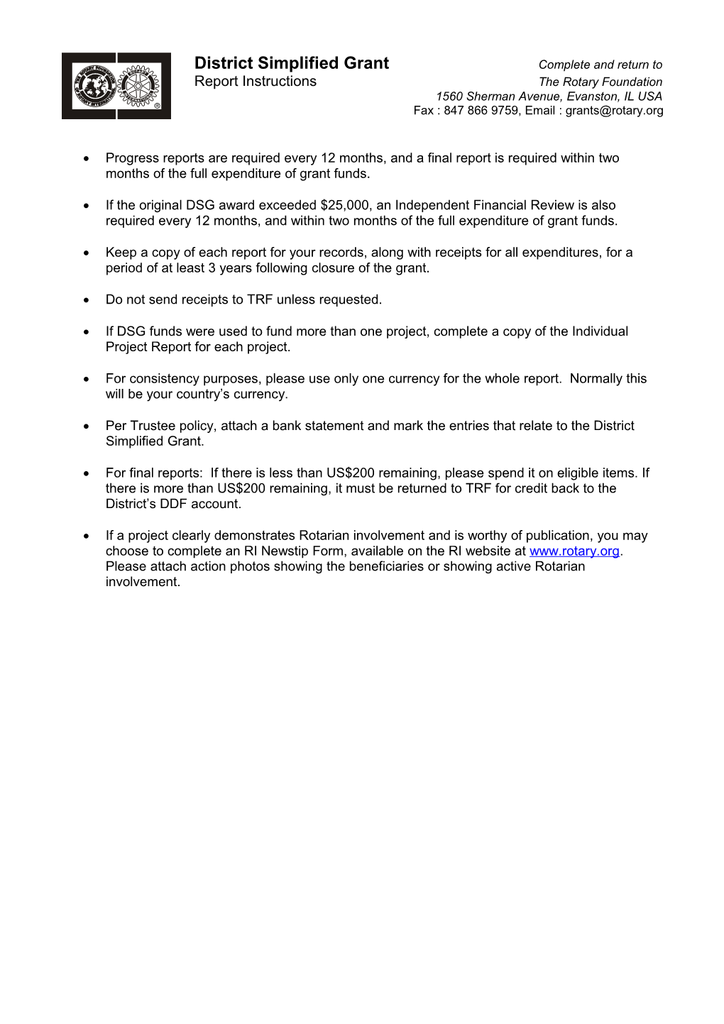 District Simplified Grants Report Form