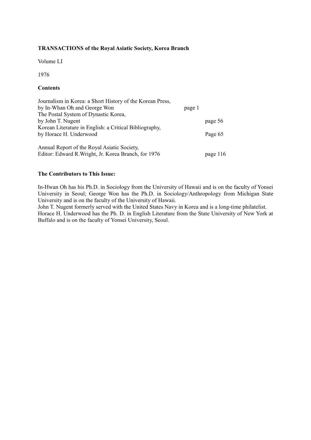 TRANSACTIONS of the Royal Asiatic Society, Korea Branch s1
