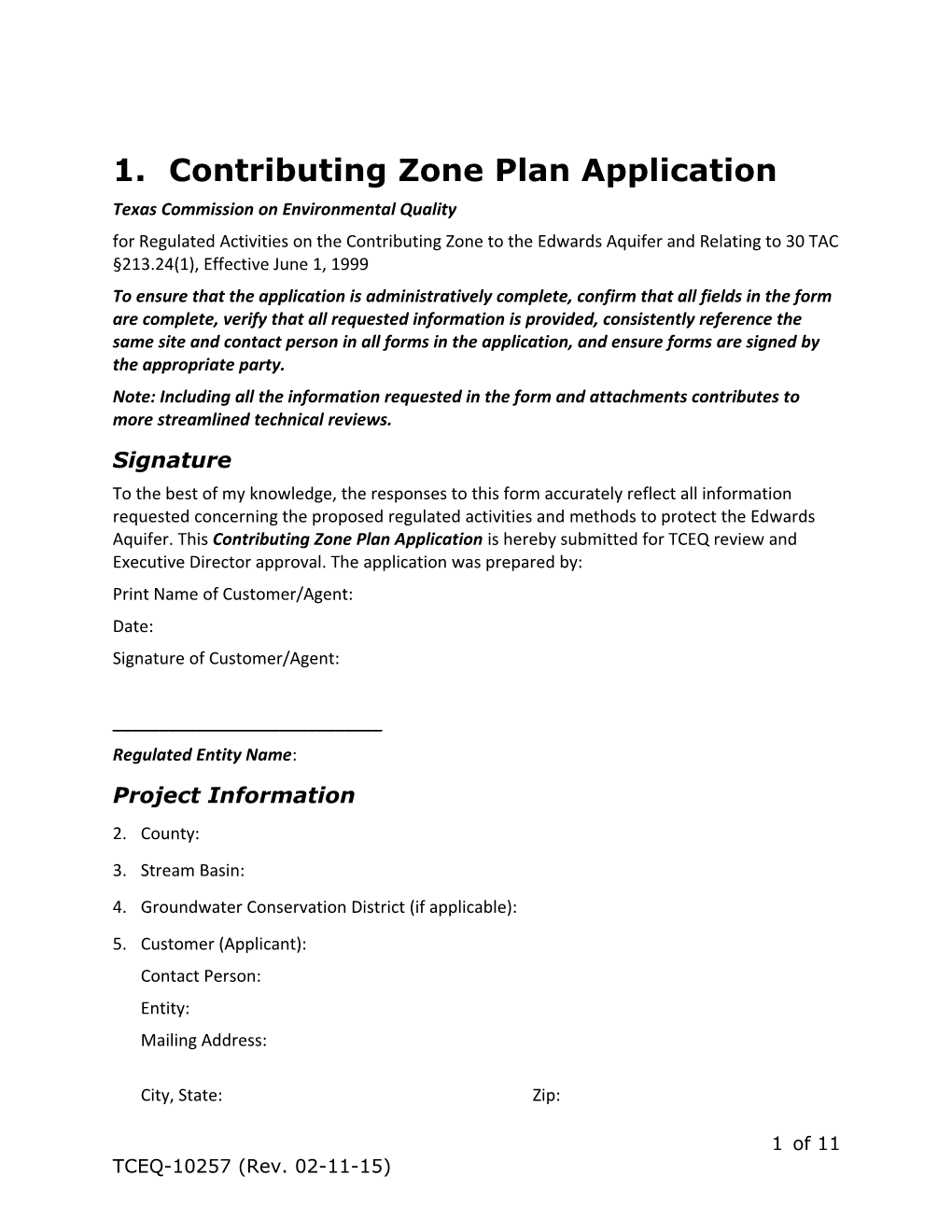 Contributing Zone Plan Application