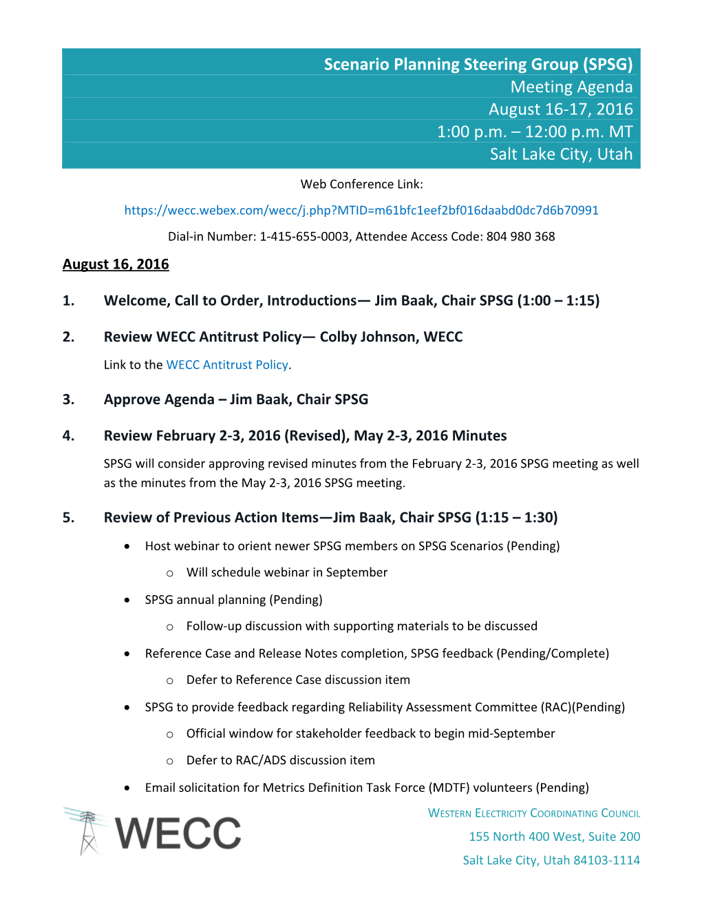 SPSG Meeting Agenda August 16-17, 20162