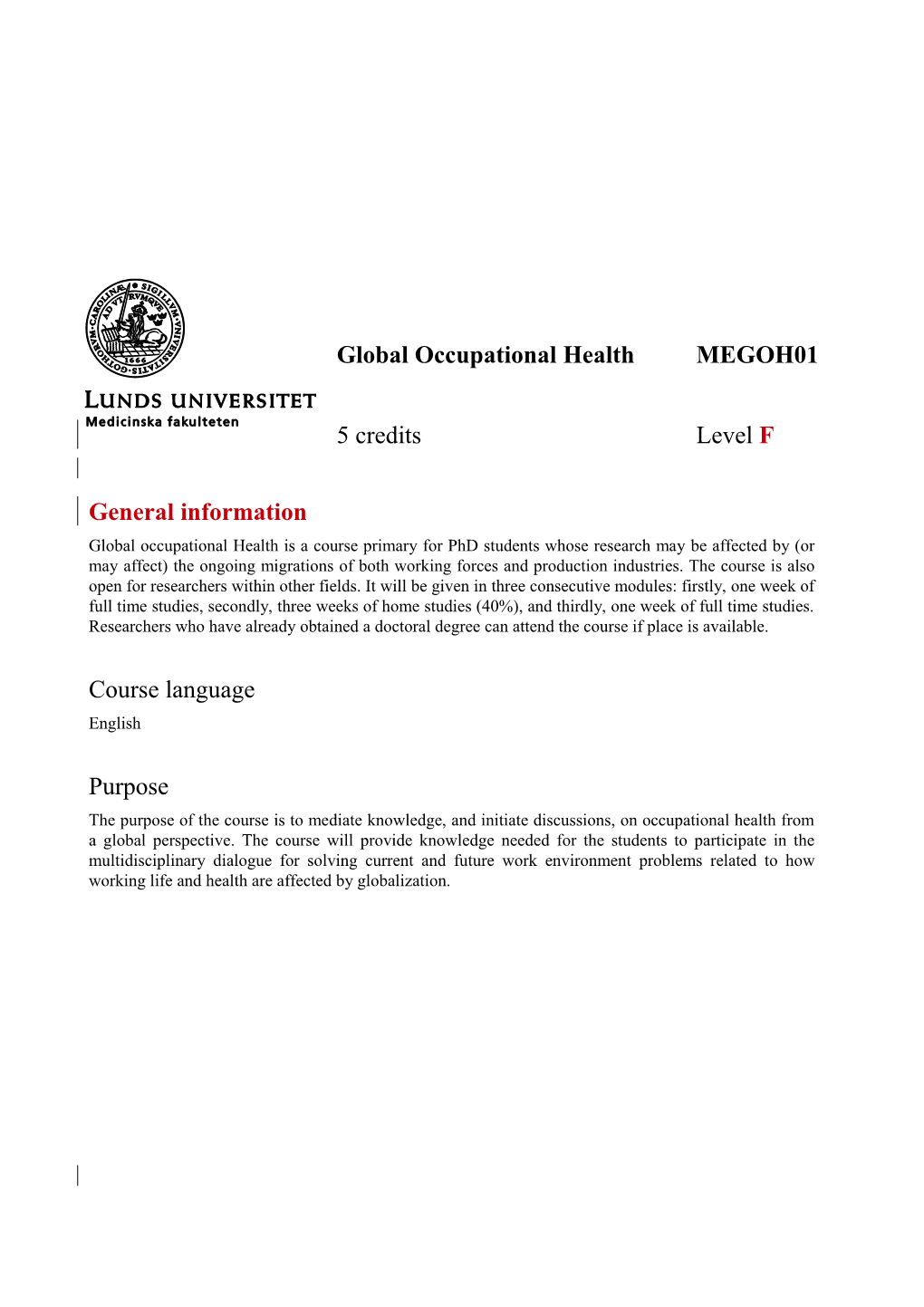 Global Occupational Health MEGOH01