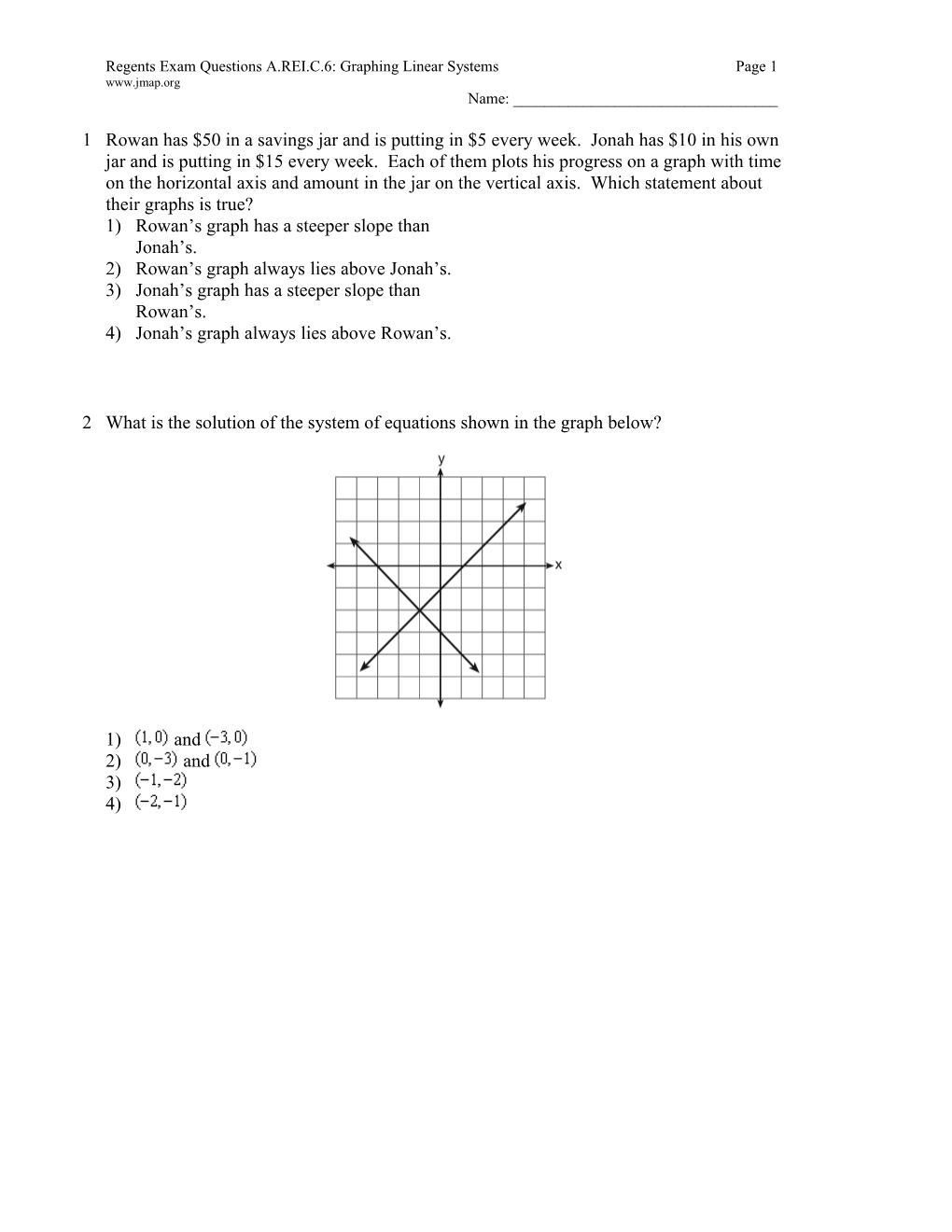 Regents Exam Questions A.REI.C.6: Graphing Linear Systems Page 9