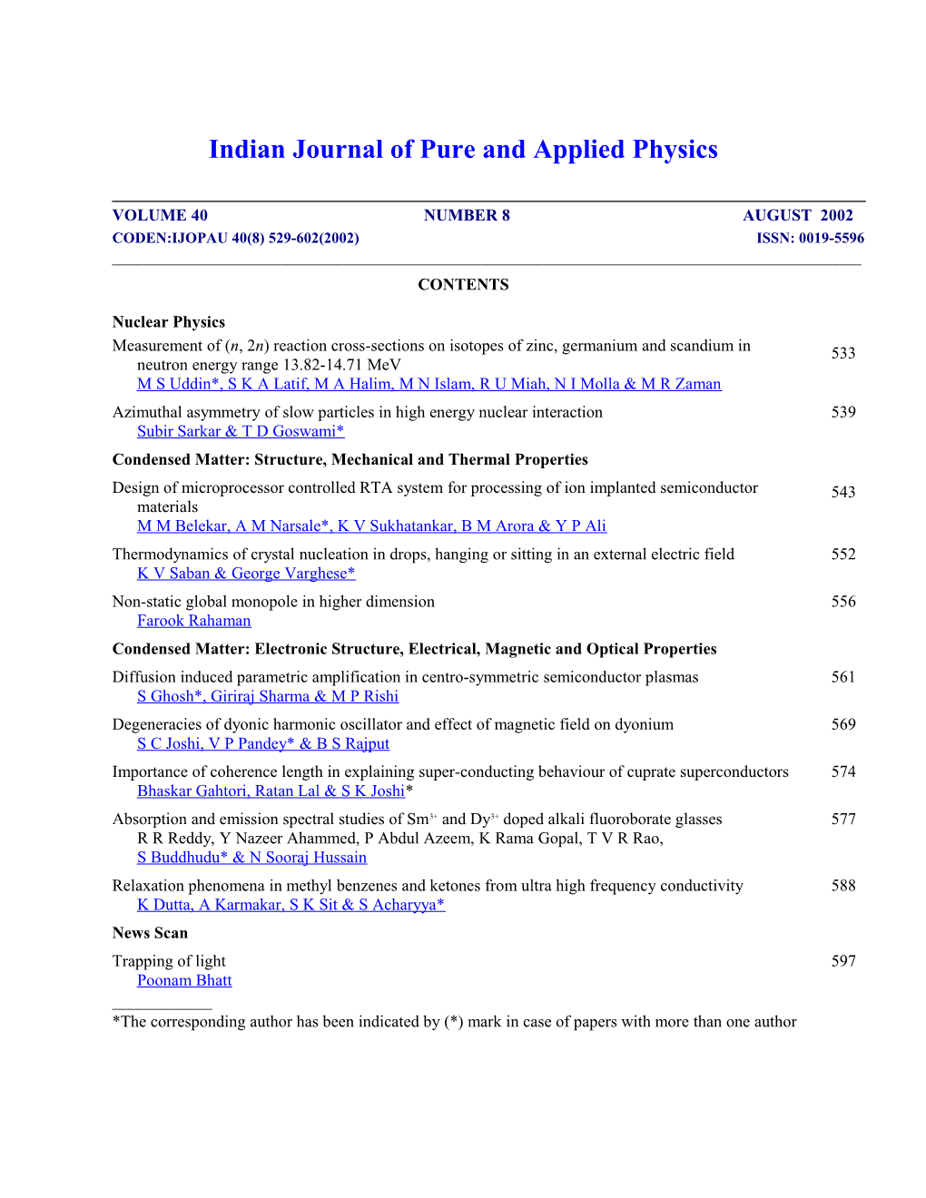 Indian Journal of Pure and Applied Physics