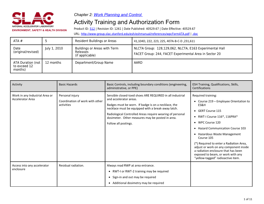 Activity Training and Authorization Form