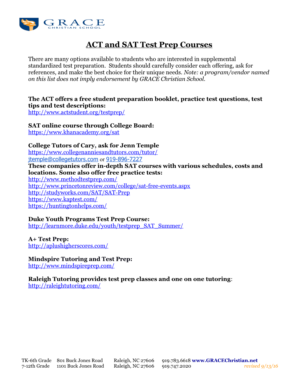 ACT and SAT Test Prep Courses