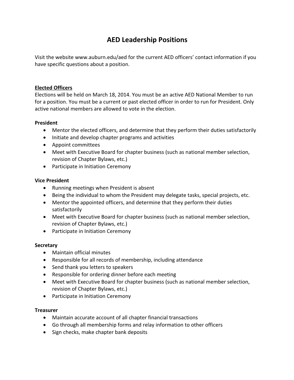 AED Leadership Positions