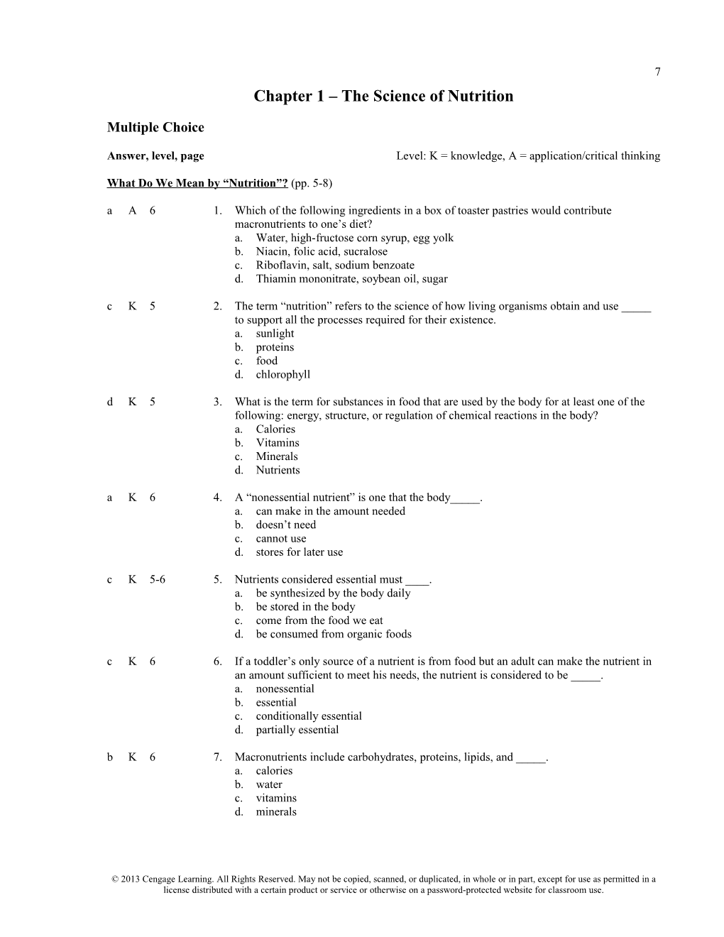 Chapter 1 the Science of Nutrition