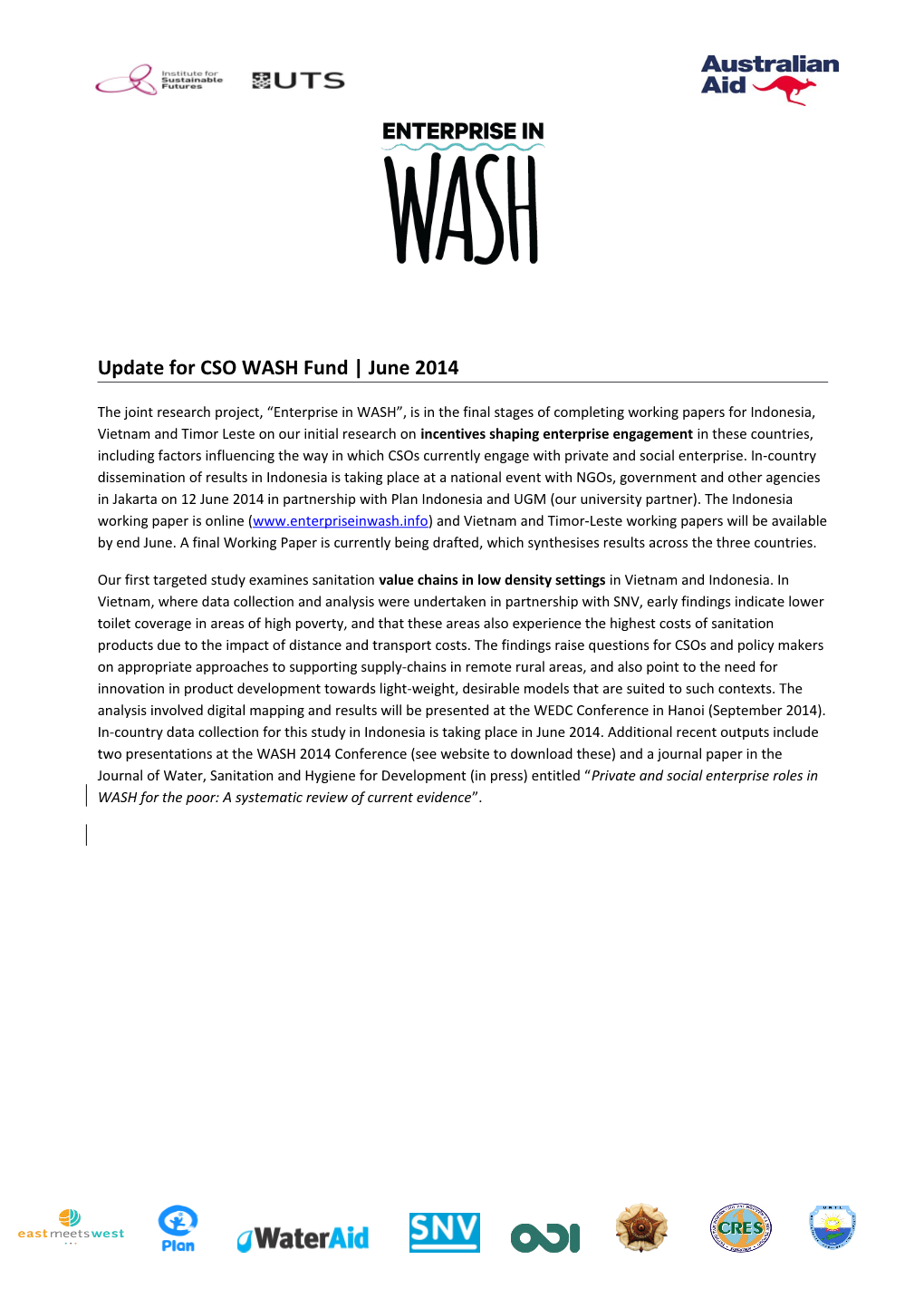 Updatefor CSO WASH Fund June 2014