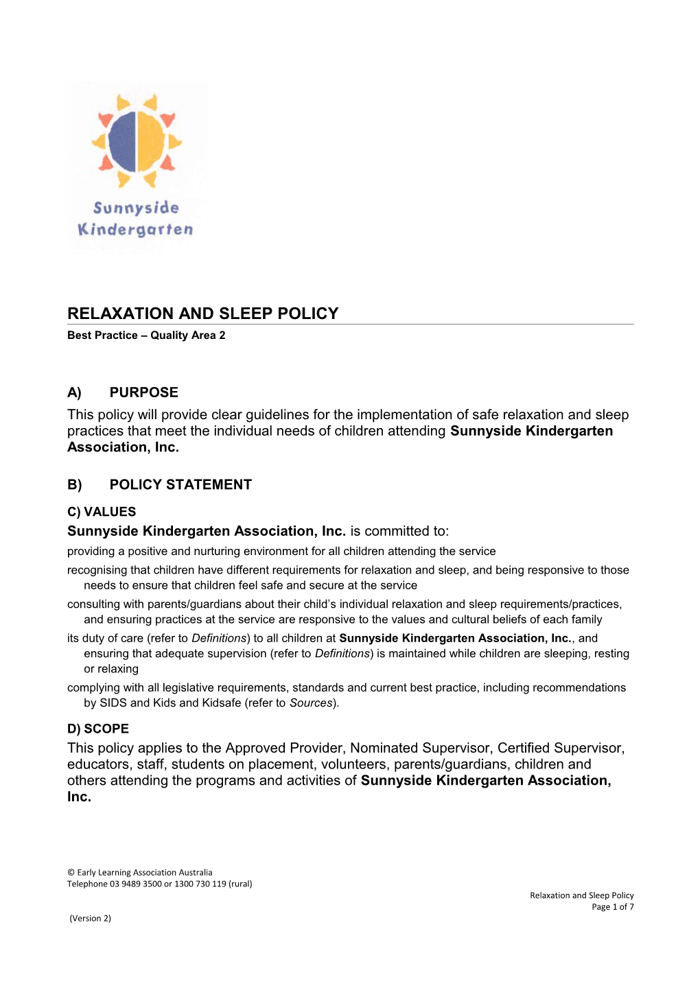 Relaxation and Sleep Policy