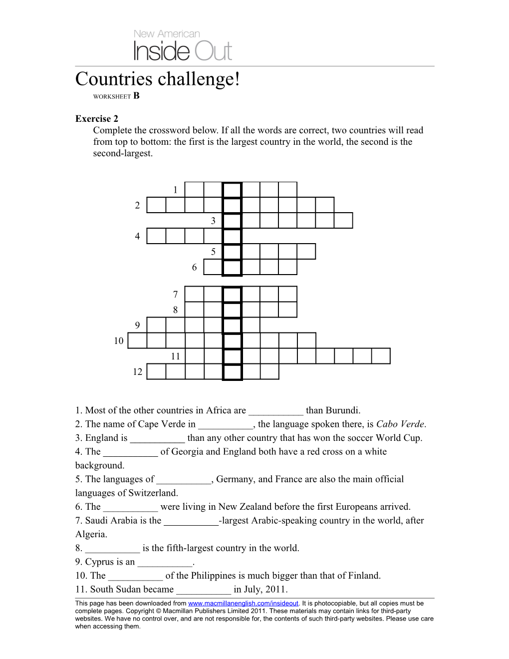 Countries Challenge! Worksheet A