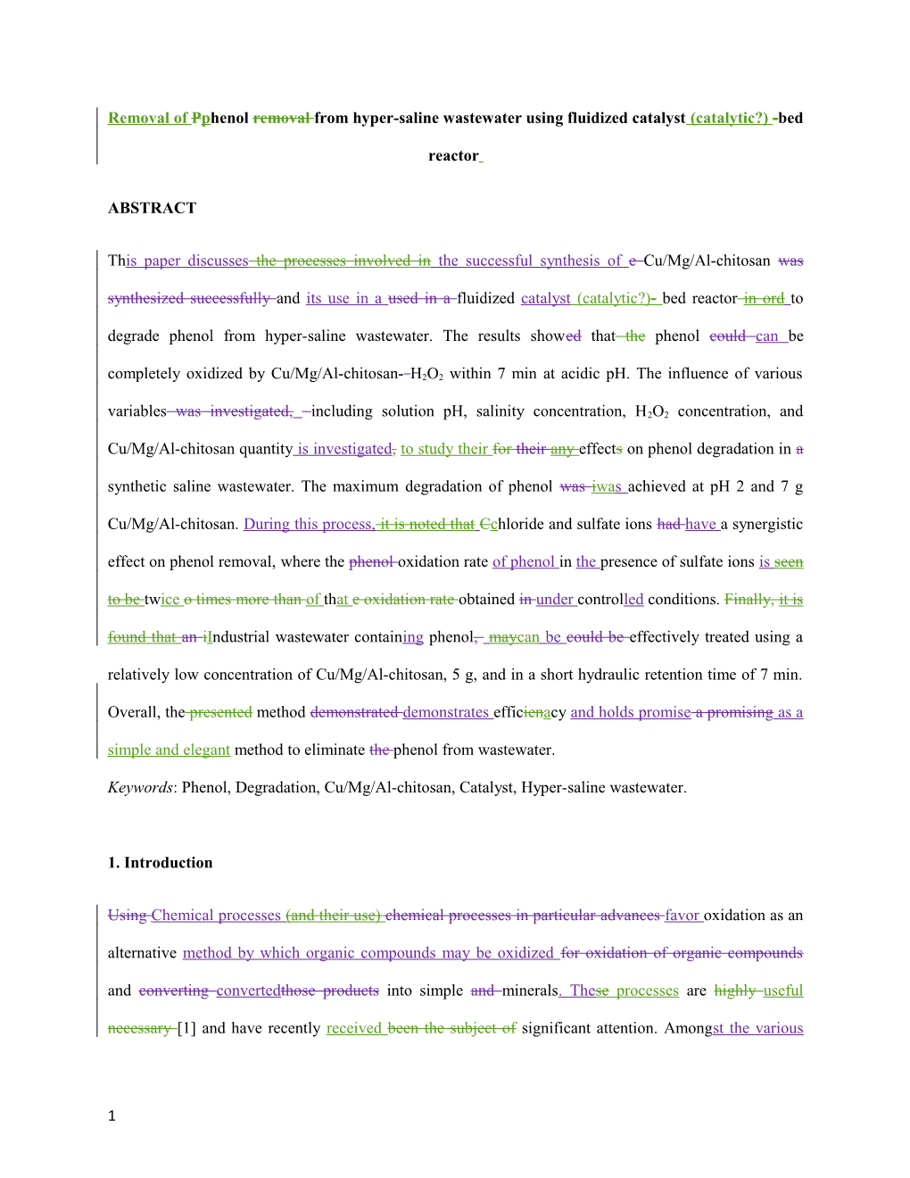 Keywords: Phenol, Degradation, Cu/Mg/Al-Chitosan, Catalyst, Hyper-Saline Wastewater