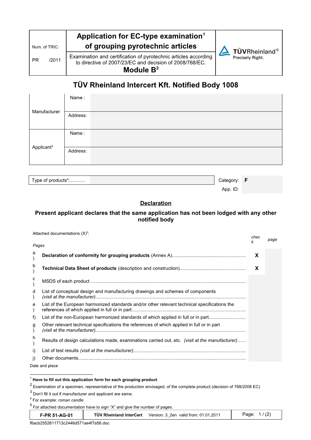 Application for EC-Type Testing