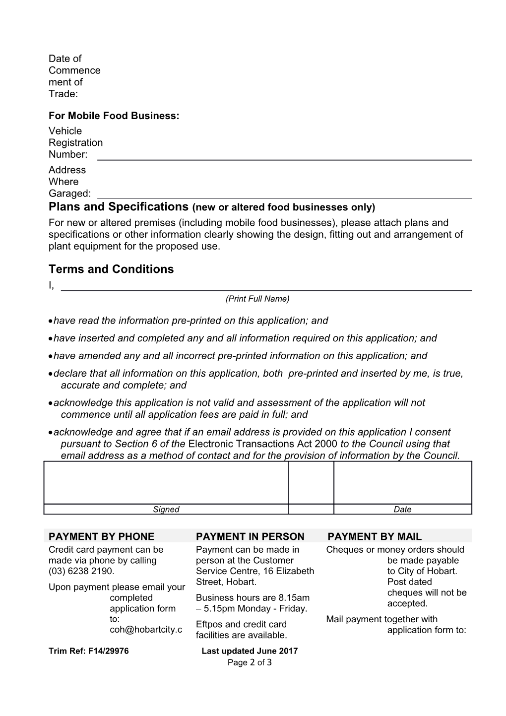 Food Business Registration Application