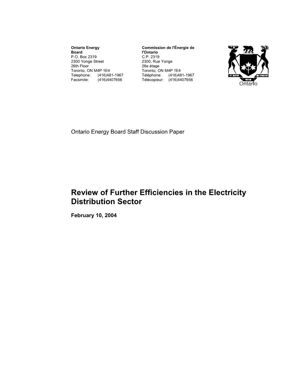 Electricity Distribution Efficiencies - Discussion Paper