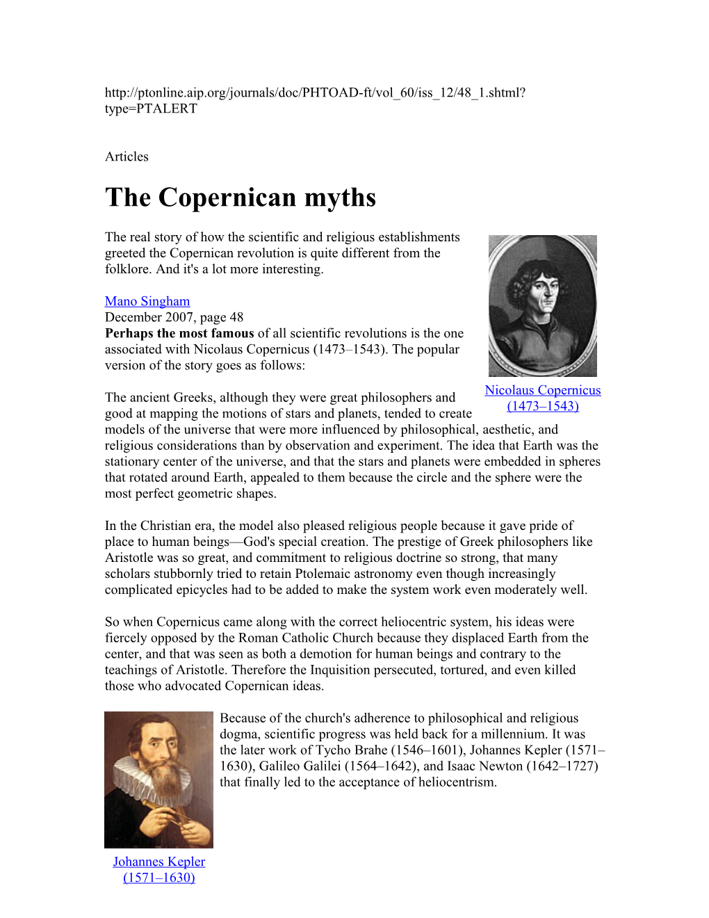 The Copernican Myths