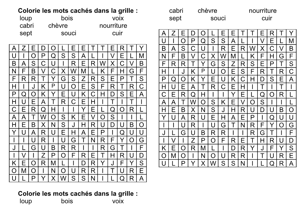 Entoure Les Mots Cachés Dans La Grille