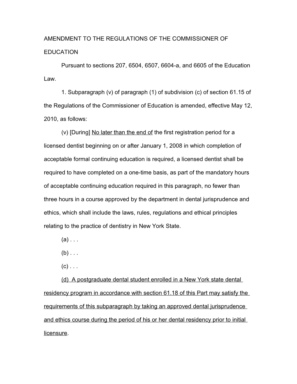 Amendment to the Regulations of the Commissioner of Education s1