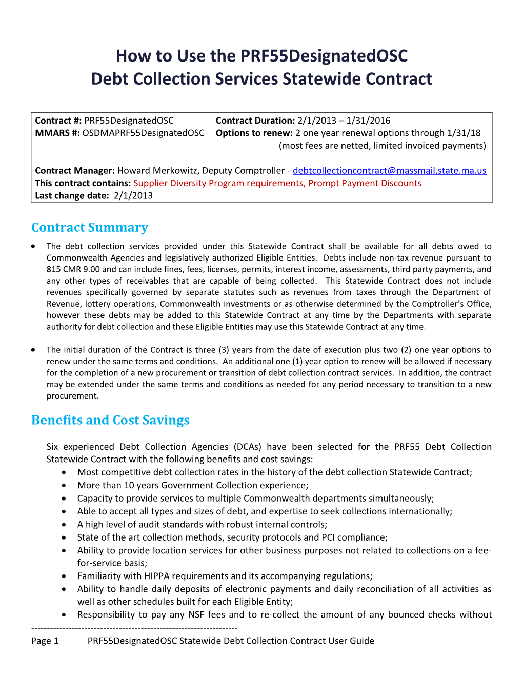 Debt Collection Services Statewide Contract